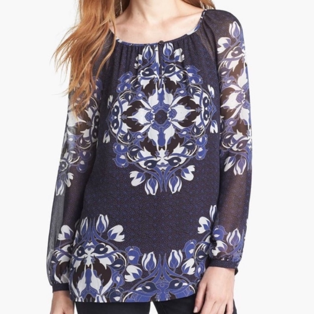 Tory Burch Lisa Medallion Floral 100% Silk blouse